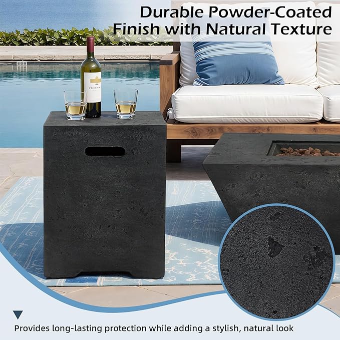 ECOTOUGE Modern Propane Tank Cover, 20 lb Tank Cover Table for Fire Pit Table, Gas Tank Storage Box with Side Handles, Hose Hole, Propane Tank Hideaway, Dual Function for Side or End Table, Black