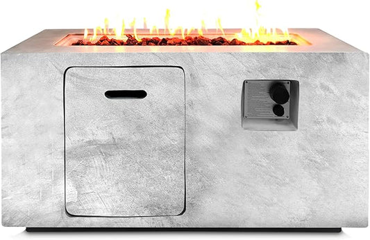 SereneLife Outdoor Propane Fire Pit Table - Square Gas Firepit with 50,000 BTU Heat, Stainless Steel Burner, Flame Control, Weather-Resistant Design, and PVC Cover for Patio or Backyard, 42"x20"x24"