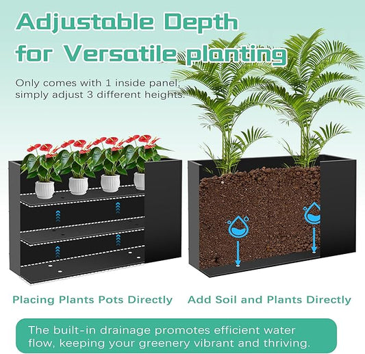 Metal Rectangular Planter Box, Planter Boxes Outdoor Heavy Duty, Rectangular 3 Tier Adjustable Height Outdoor Galvanized Steel Plant Box, Garden Planter for Plants and Flowers, 38''L x16''Wx20''H