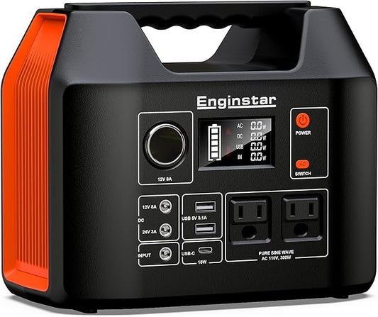 EnginStar Portable Power Station 300W 296Wh Battery Bank with 110V Pure Sine Wave AC Outlet for Outdoors Camping Hunting and Emergency, 80000mAh Backup Battery Power Supply for CPAP