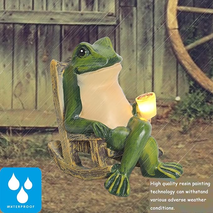 halp·ssfm Miniature Frog Garden Statue Solar Light Outdoor Decor Frog Figurine for Outdoor Indoor Home Lawn Yard Balcony Porch Patio for Women Mom Grandma 3.74"x2.75"x3.93"