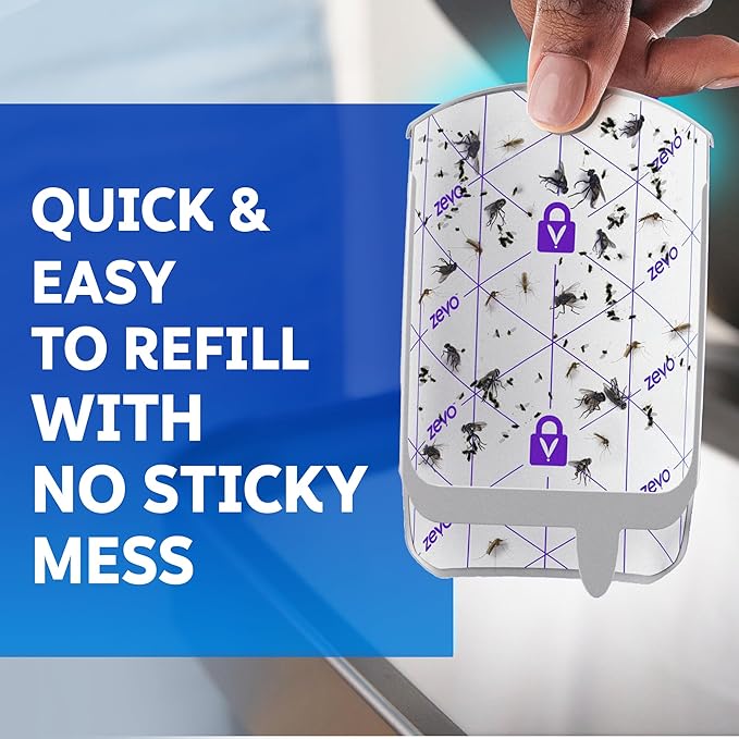 Zevo MAX Bug Catcher & Fly Trap for Indoors - Flying Insect Trap for Gnats, House & Fruit Flies - Use in Any Room - No-Mess Disposal (2 Plug in Bases & 3 Cartridges)