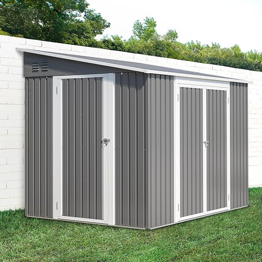 6x8FT Lean to Sheds Metal Outdoor Storage Shed with Floor Frame,Large Tool&Lawn Mower Shed with Two Lockable Doors for Garden Backyard Patio Storage,Outside Waterproof Storage Shed
