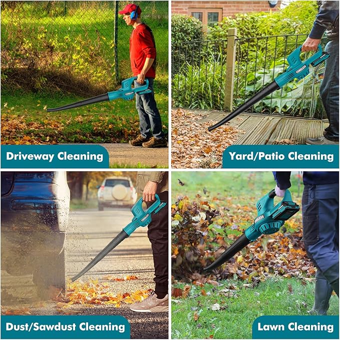 Leaf Blower Cordless - 21V Powerful Electric Leaf Blower with 2 Batteries and Charger, 2 Speed Modes, 2.0Ah Lightweight Battery Powered Leaf Blowers for Lawn Care, Patio, Dust, Blowing Leaves