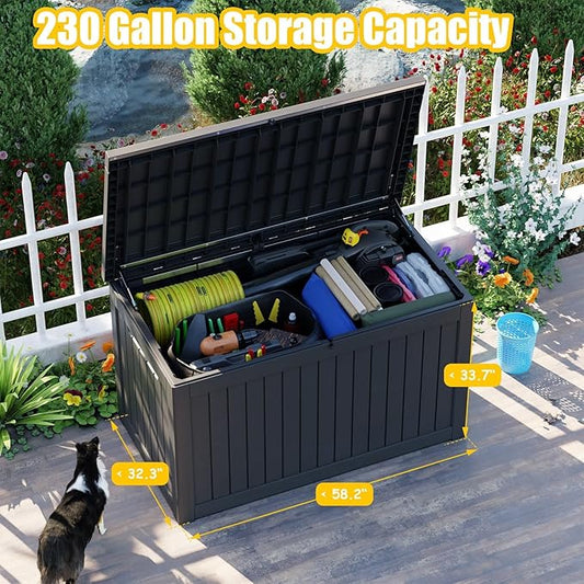 280 Gallon Resin Deck Box, Lockable Outdoor Storage Box for Patio Cushions Storage Furniture,Garden Tools, Pool Supplies, Weatherproof and UV Resistant（Black）