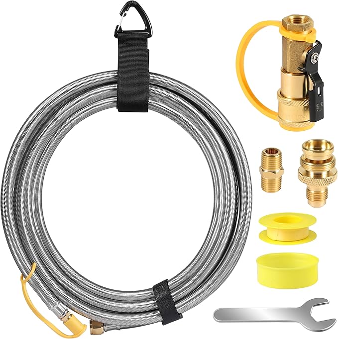 12FT Quick Connect Propane Hose for RV, with Safety Shutoff Valve, 1/4'' Quick Disconnect Connect for RV to Gas Grill, Compatible with 1 LB Portable Appliance to RV 1/4" Female Quick Disconnect