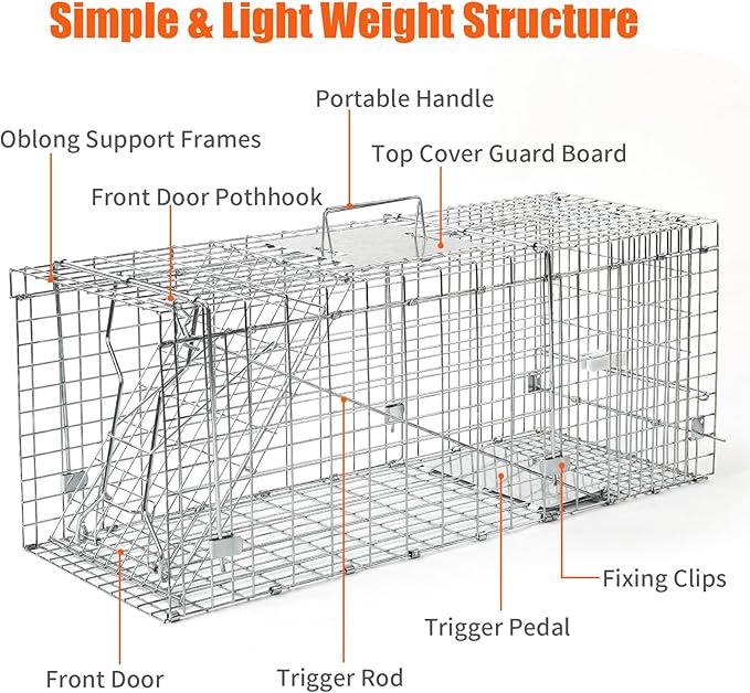 Uablun 31" Live Animal Trap, Heavy Duty Folding Squirrel Traps Outdoor, Humane Catch & Release Cat Trap for Stray Cats, Raccoons, Squirrel, Skunk, Mole, Groundhog, Armadillo, Rabbit