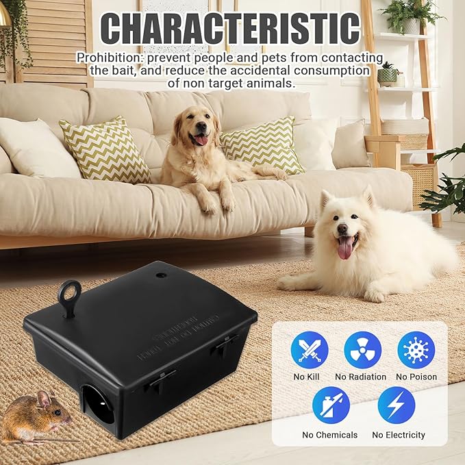 Qualirey 2 Pack Rat Bait Stations Large Rodent with Key Reusable Mouse Stations Mice Blocks Heavy Duty Boxes for Outdoor Rodents Mice Blocks, Bait Not Included, Black (8.66 x 7.5 x 3.9 Inches)