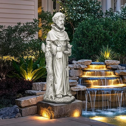 Ultym St Francis Garden Statue, 31" Saint Francis Catholic Outdoor Statues, Large Religious Christian Sculpture Deor for Prayer and Meditation, Patron Saint of Animals Patio in Durable MGO Stone