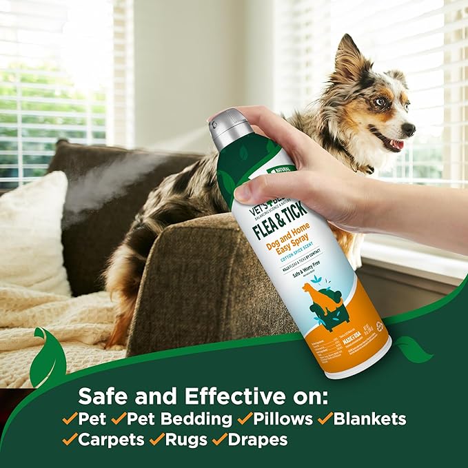Vet's Best Natural Flea and Tick Easy Spray for Dogs – Cotton Spice Scent – Natural Flea & Tick Prevention – Kills Pests on Contact – Plant-Based Formula – Made in USA – 14 oz