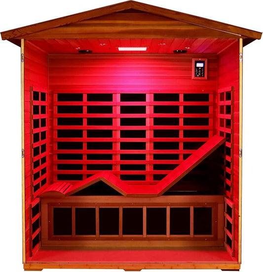 LTCCDSS Full Spectrum Outdoor Red Cedar Sauna 3-Person, Low EMF Far Infrared Sauna Room for Home, Withstand Outdoor Temp -10℉-149℉| Chromotherapy-Bluetooth Speaker (81.1 * 45 * 83.5 inch)