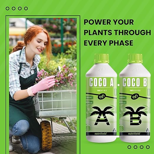 NUTRIFIELD Plant Nutrients Liquid Fertilizer 500 ML A 1-4-2 & 500 ML B 3-0-0.5 Plant Food Support Plant Growth Throughout Entire Cycle Veg and Flower Indoor Outdoor Hydroponic Coco Garden