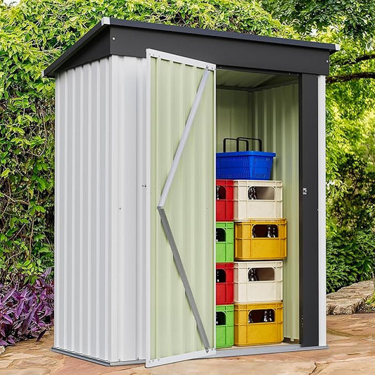 Furniwell 5x3 FT Outdoor Storage Shed, Metal Garden Sheds Outdoor Storage House with Single Lockable Door for Backyard Patio Lawn, White
