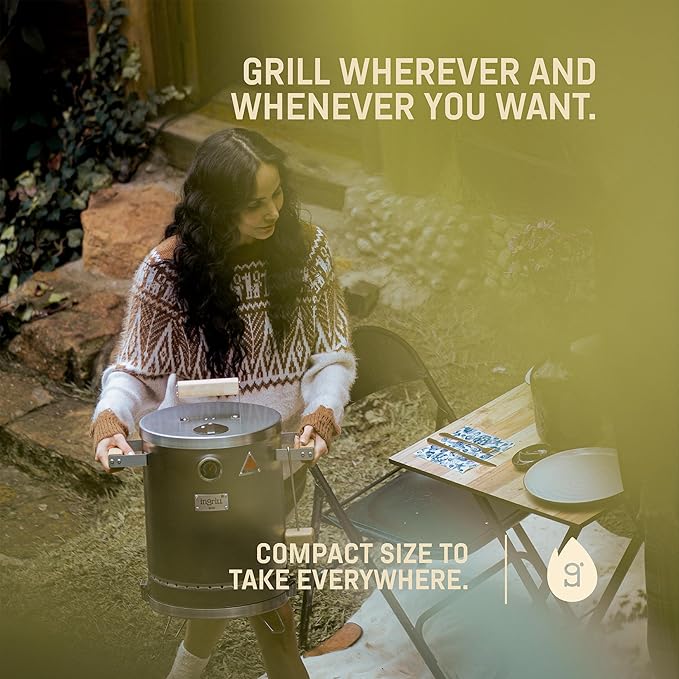 Charcoal Grills - Basic Mini 6 lbs - 3-in-1 Stainless Steel Ultra-Portable Smoker Grill for Outdoors, Camping and Home BBQ - Compact Vertical Smoker Barrel Grill with Thermometer & Accessories