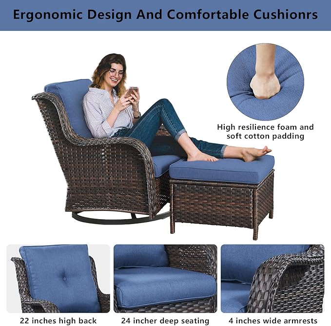 Belord 4 Pieces Patio Furniture Sets, Wicker Patio Swivel Glider Chair with Ottomans, Outdoor Furniture Set for Outside Porch, Deck, Balcony, Garden