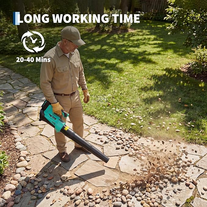 Leaf Blower Cordless - 20V Powerful Electric Leaf Blower with 2 * 2.0Ah Batteries and Charger, 6 Speed Modes, Lightweight Leaf Blowers for Lawn Care, Patio, Dust, Blowing Leaves
