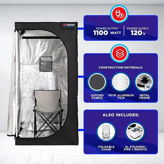 TopMaster Portable Sauna Steam Tent, Full Size Home Personal Sauna Box Steam Room, Large 3 Liter 1000W Generator, Folding Chair, 9 Levels,