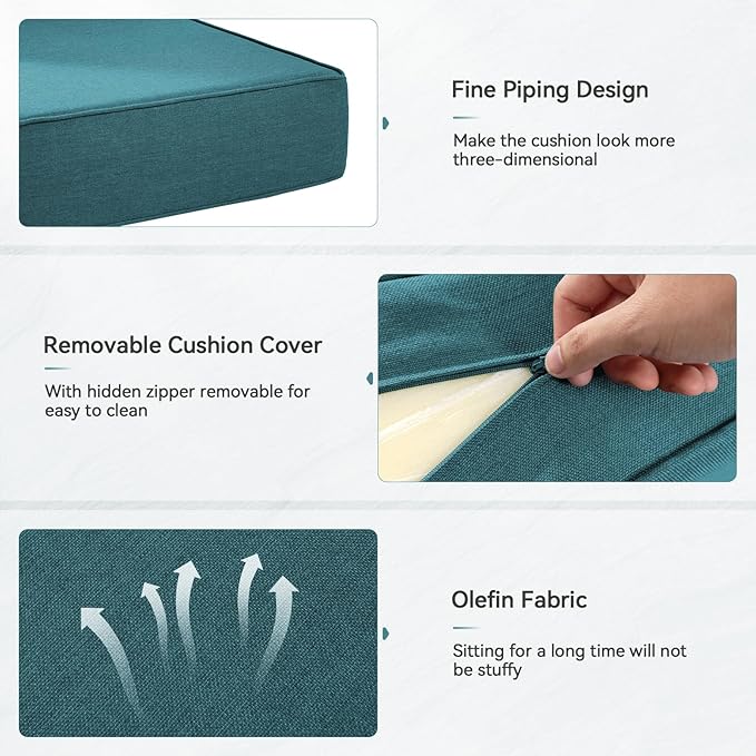 6" Thick Outdoor Cushions 24x24x6, 4-Set Deep Seat Patio Cushions with Removable Cover, Waterproof & Fade Resistant Replacement for Wicker Chair, Loveseat, Sofa - Peacock Green