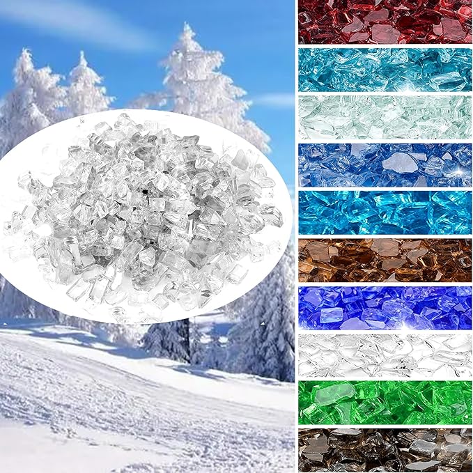 Onlyfire 10 lbs Fire Glass for Propane Fire Pit, 1/2-Inch High Luster Fireplace Glass Rocks for Fire Pit Table, Platinum
