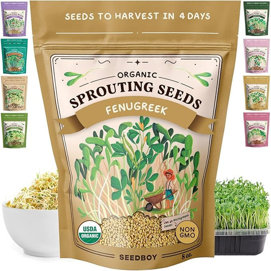 Seedboy Organic Non-GMO Fenugreek Seeds for Sprouting - Microgreens Sprouting Seeds - 8 oz Bag Makes 8 Quarts / 24 Servings (Fenugreek)