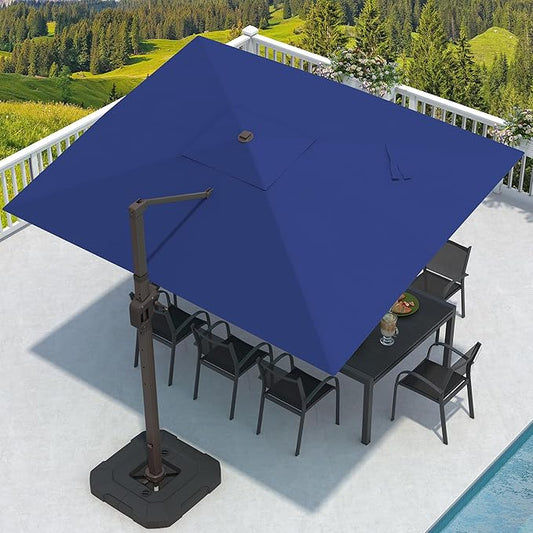 9' X 12' Cantilever Patio Umbrella with Base Included Rectangular Outdoor Large Offset Umbrellas with 7 Tilts Adjustable 360°Rotation for Deck Pool Garden Backyard, Navy