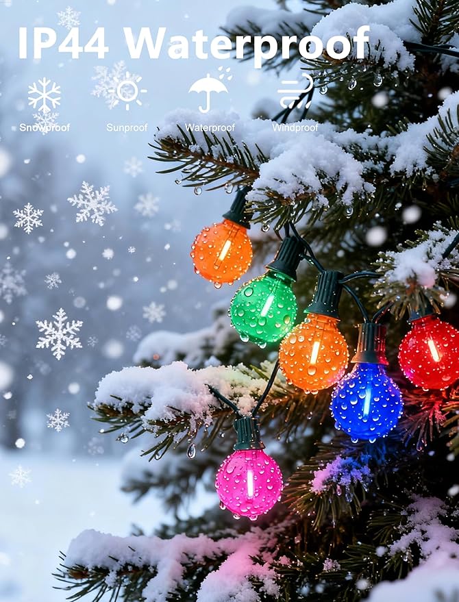 Pallerina 50Ft Outdoor Clear Multicolor Lights, LED G40 Globe Patio String Lights with 25 0.6W Colorful Bulbs(2 Spare), Outside Christmas Lights for Holiday Party Backyard Christmas