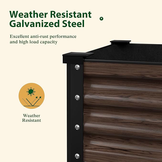 Galvanized Raised Garden Bed with Legs, 48" W x 24" D x 32" H Large Metal Elevated Raised Planter Box with Drainage Gaps for Backyard, Patio, Balcony, 507lbs Capacity, Rustic