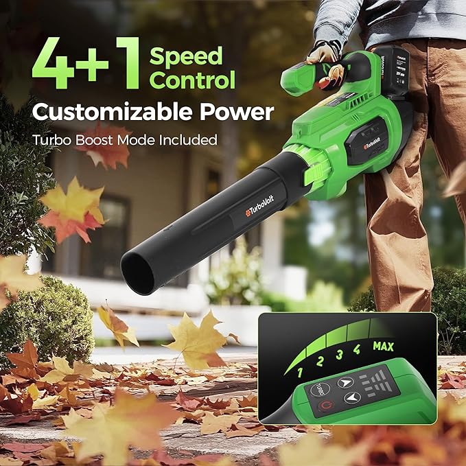 HeroJet Leaf Blower, 20V Cordless Electric Blower with 2 * 5.0Ah Batteries and 1 Hour Fast Charger, Lightweight Leaf Blower for Patio Cleaning, Lawn Care, Blowing Fallen Leaves and Dust