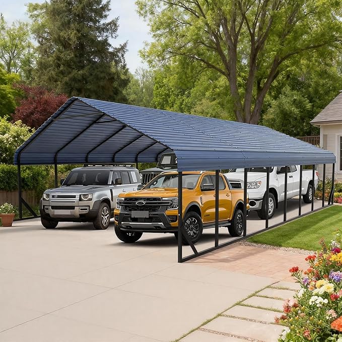 20x40 FT Carport Canopy Heavy Duty RV Metal Carports Kits for Garage,Aluminum Car Ports with Steel Shelter Frame Cover for 4 Car or Boats