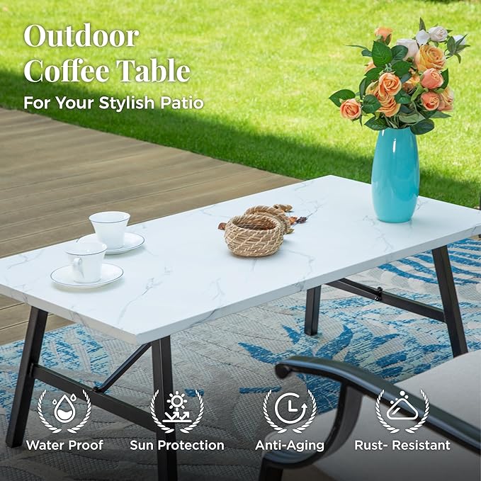 Patio Furniture Set 4 pcs, Metal Outdoor Patio Furniture, 3-Seat Sofa, 2 Single Chairs, Metal Coffee Table and 5.75" Extra Thick Cushion, Patio Conversation Set,Beige