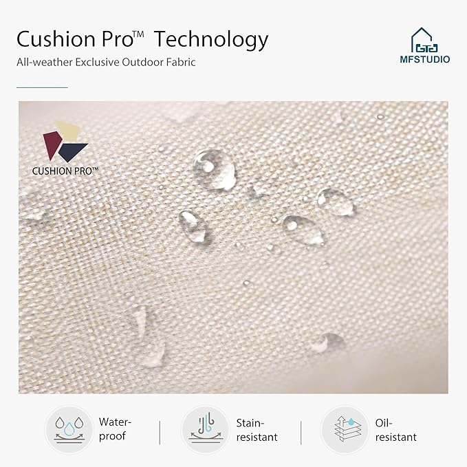 MFSTUDIO 4 Pieces Outdoor Patio Furniture Set, Metal Outdoor Conversation Set, Rattan Wicker Patio Sectional Set with 2 x Rocking Single Sofa, 3-Seat Sofa, 1 x Fire Pit Table, Beige
