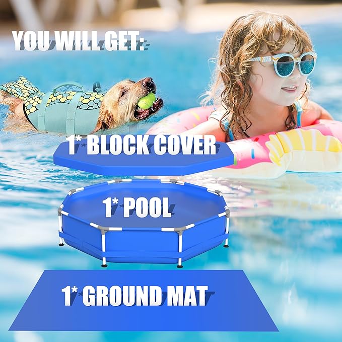 PE Round Above Ground Pool - 10ft x 30inch Outdoor Round Frame Above Ground Swimming Pool Set for Kids Adults Dog