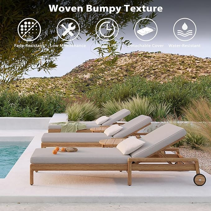 Sundale Outdoor Olefin Chaise Lounge Cushion, Water-Resistant Patio Lounge Chair Cushion, Thick Lounger Pad with 4 Straps Light Gray, 72 x 21 x 4 Inches