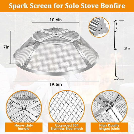 Fire Pit Spark Screen for Solo Stove Bonfire Shield 19.5inch,Stainless Steel Fire Pit Spark Cover Protector for Solo Bonfire,Fire Pits Mesh Screen Top Guard Outdoor Accessories Heavy Duty-Silver