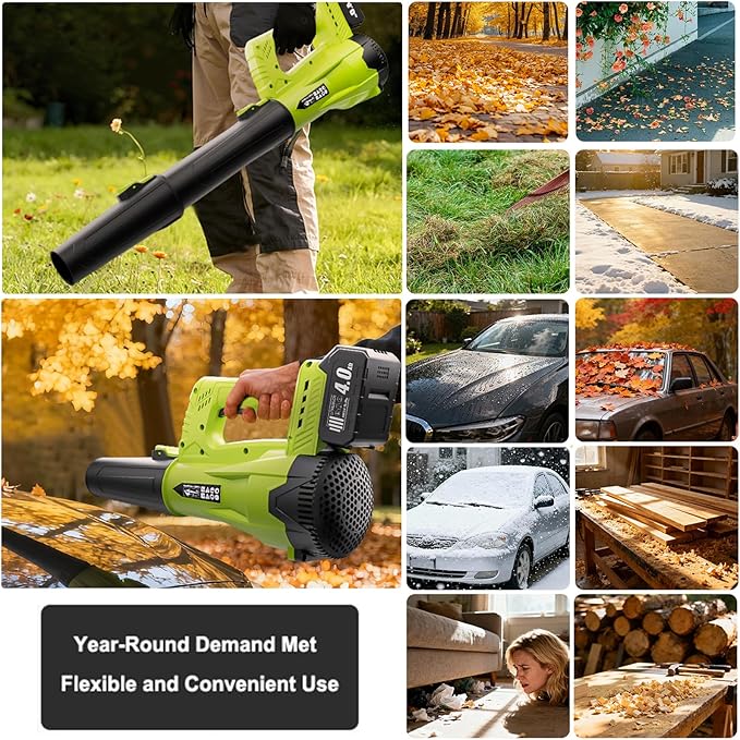Leaf Blower, Powerful Electric Cordless Leaf Blowers with 2 x 4.0Ah Battery and Charger, Portable Handheld Battery Powered Leaf Blower, Lightweight Blowers for Lawn Care, Garden, Outdoor, Patio, Yard