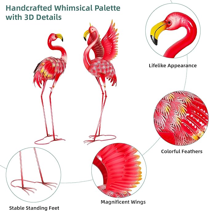 Ultym 36.5" Extra-Large Flamingo Statue, Handmade Metal Flamingo Yard Decor, Lawn Sculptures with Stable Ground Stakes, Backyard Decoration, Metal Garden Art