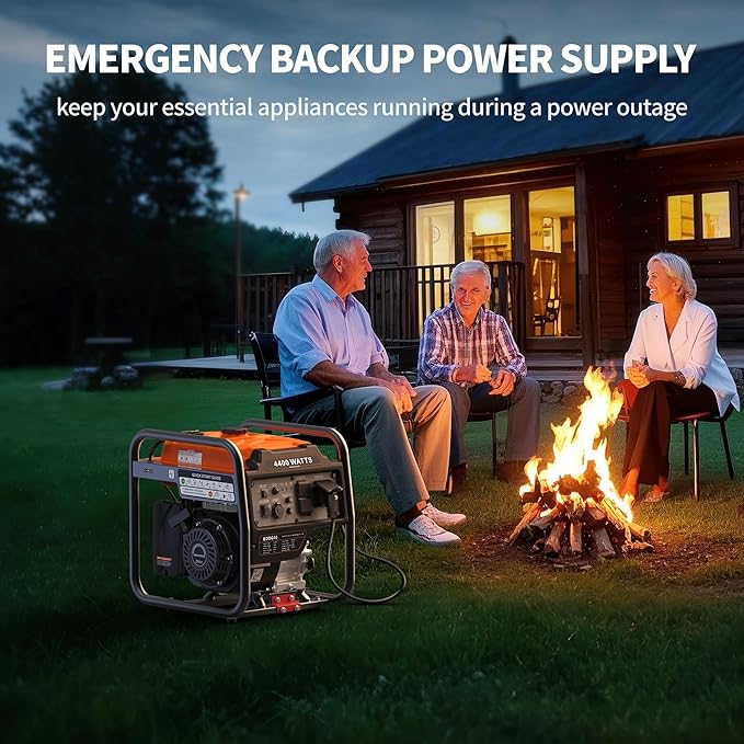 4400 Watt Portable Inverter Generator, Gas Powered Generator with ECO Mode, Low Oil Shutoff, Lightweight & Quiet for Home Use and Emergency Backup, Camping, EPA Compliant