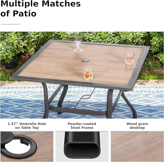 MFSTUDIO Patio Table and Chairs Set of 4, Patio Dining Set with Umbrella Hole, 5 Piece Outdoor Dining Set for Deck/Backyard/Poolside/Garden