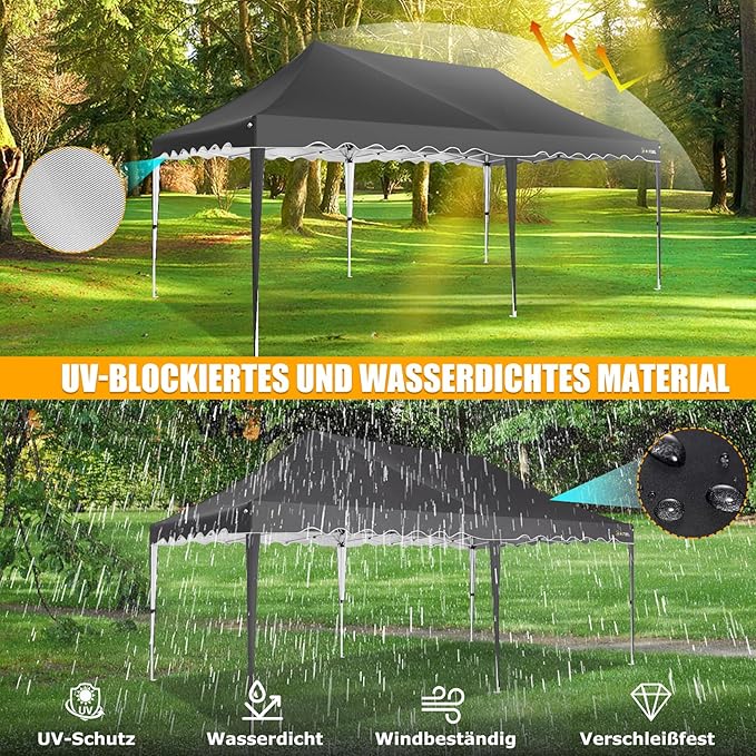 HOTEEL 10x20 Pop Up Canopy, Outdoor Easy Setup Party Tent, Waterproof Portable Enclosed Event Shelter with Wheeled Bag, Weight Bag for Backyard, Vendor, Black