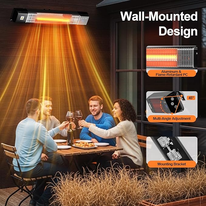 Outdoor Heater,1500W Patio Heater,Garage Heaters with Remote,3 Power Settings,24H Timer,Quiet Operation, Overheat & Waterproof Protection,Electric Wall Heaters for Indoor,Shop,Porch,Backyard,Basement