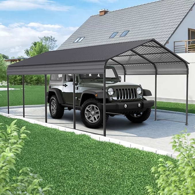 Ball & Cast 12x20 FT Carport with Galvanized Steel Roof, Heavy Duty Metal Carport Canopy, Metal Carport Garage Outdoor Storage Shed for Car, Boats and Truck, Gray