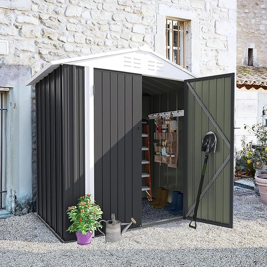 Furniwell 6x4 FT Outdoor Storage Shed, Metal Garden Sheds Outdoor Storage House with Single Lockable Door for Backyard Patio Lawn, Gray