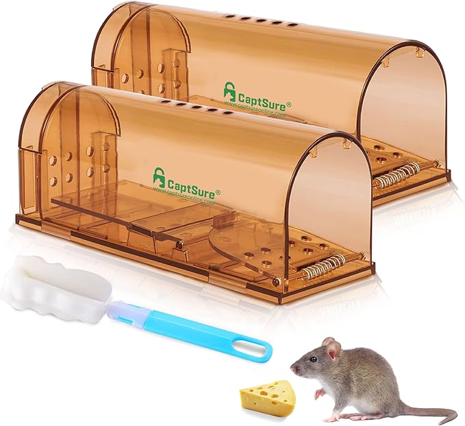 CaptSure 2-Pack Humane Mouse Traps Indoor for Home - Small Live Mouse Trap Catch and Release, Mice Traps for House Indoor & Outdoor - Reusable Catcher & No Kill Traps for Rodent/Voles