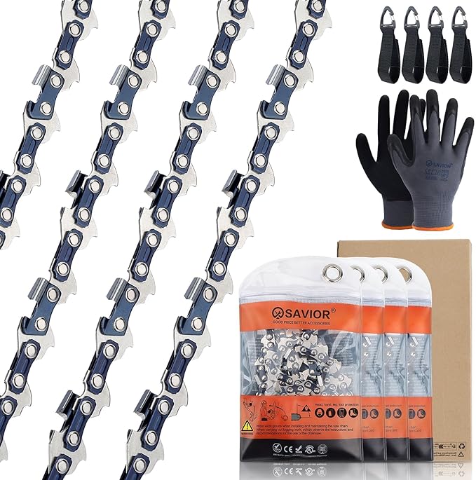 Savior 6 Inch Chainsaw Chain 3/8" LP Pitch .043" Gauge, 28 Drive Links Fits Milwaukee 2527-20 M12 Fuel Craftsman CMCCSL621D1 Remington Branch Wizard 6" Pole Saws & Chainsaws - R28 (4 Chains)