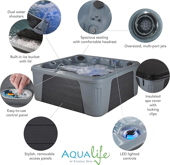 Palm Beach Outdoor Hot Tub, Fits 7 Adults, 30-Jets, Built in Ice Bucket, Free Cover & Filter, Great for After Workouts & Relaxation with Family/Friends