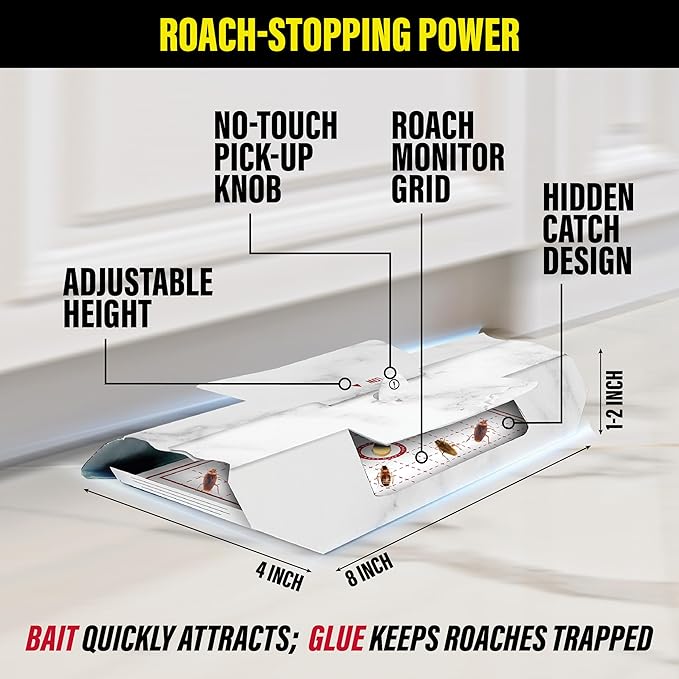 Catchmaster Cockroach Killer Trap with Roach Bait Used by Pest Professionals (10-Pk) - Sticky Glue Roach Traps for House – Kitchen, Bathroom & Garage, Indoor Pest Control and Bug Catcher