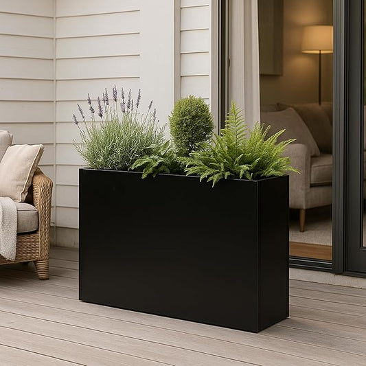 Kozyard 30”Lx12”Wx24”H Metal Planter Box Indoor Outdoor Rectangular Planter All-Weather with Drainage Holes Removable Grow Liner for Plants Flowers Shrubs