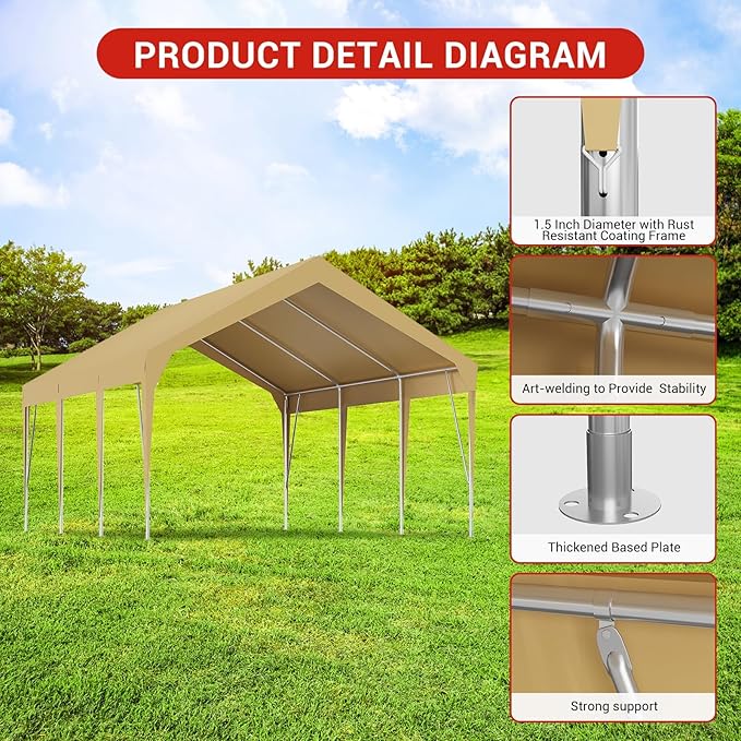 12 X 20FT Heavy Duty Carport, Portable Garage Shelter, Portable Car Tent Garage Waterproof UV-Resistant for Car, Truck