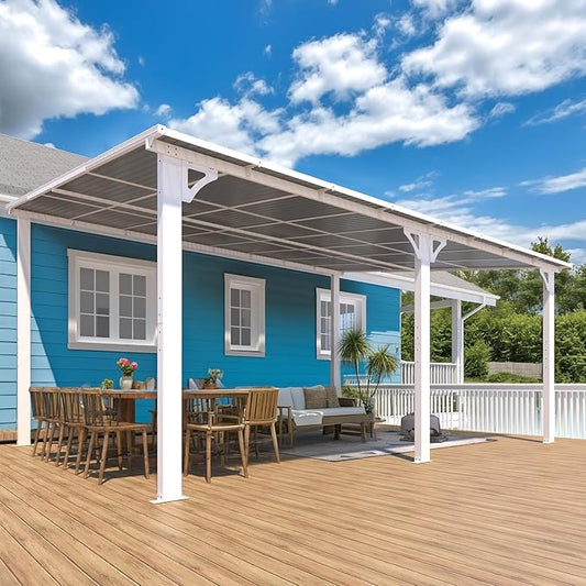 AECOJOY 16' x 12' Gazebo Outdoor Pergola for Patio, White Large Wall-Mounted Hard Top 12x16 Lean to Metal Gazebo Shelter Pergolas and Gazebos Clearance with Patio Roof, Heavy Duty Awnings for Backyard