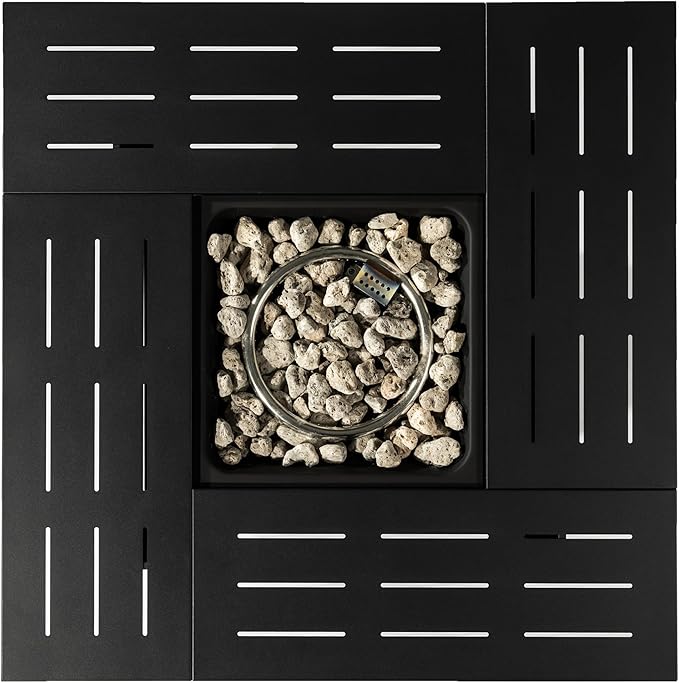 Propane Fire Pit Table, 34" Firepits for Outside, Gas Fire Pit for Outside Patio, Propane Fire Table with Steel Lid, Rocks for Backyard, 50000BTU, Tank Inside, Tank Not Included, Black